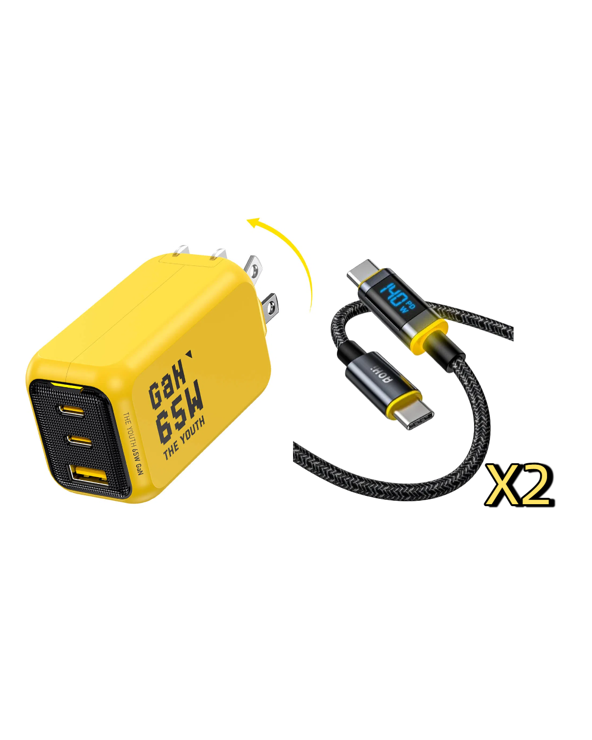 AOHI THE YOUTH PD/ PPS 65W GAN 3-Port Foldable Charger